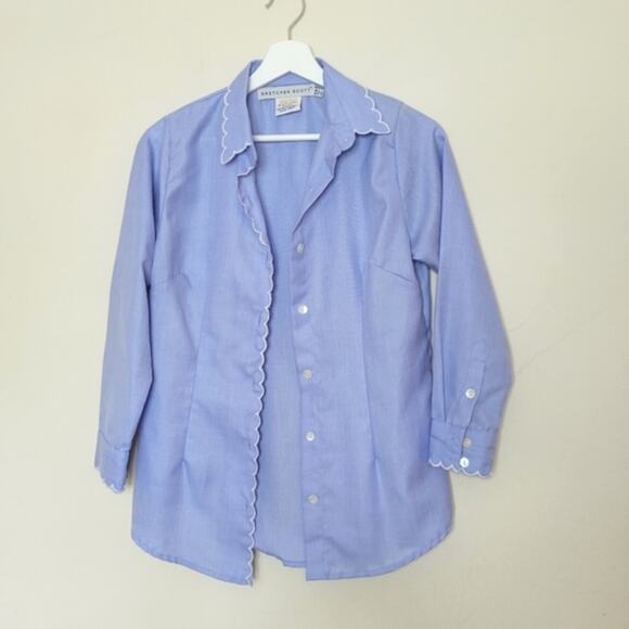 Gretchen Scott Scalloped Trim Button Down XS Blue - Picture 1 of 5